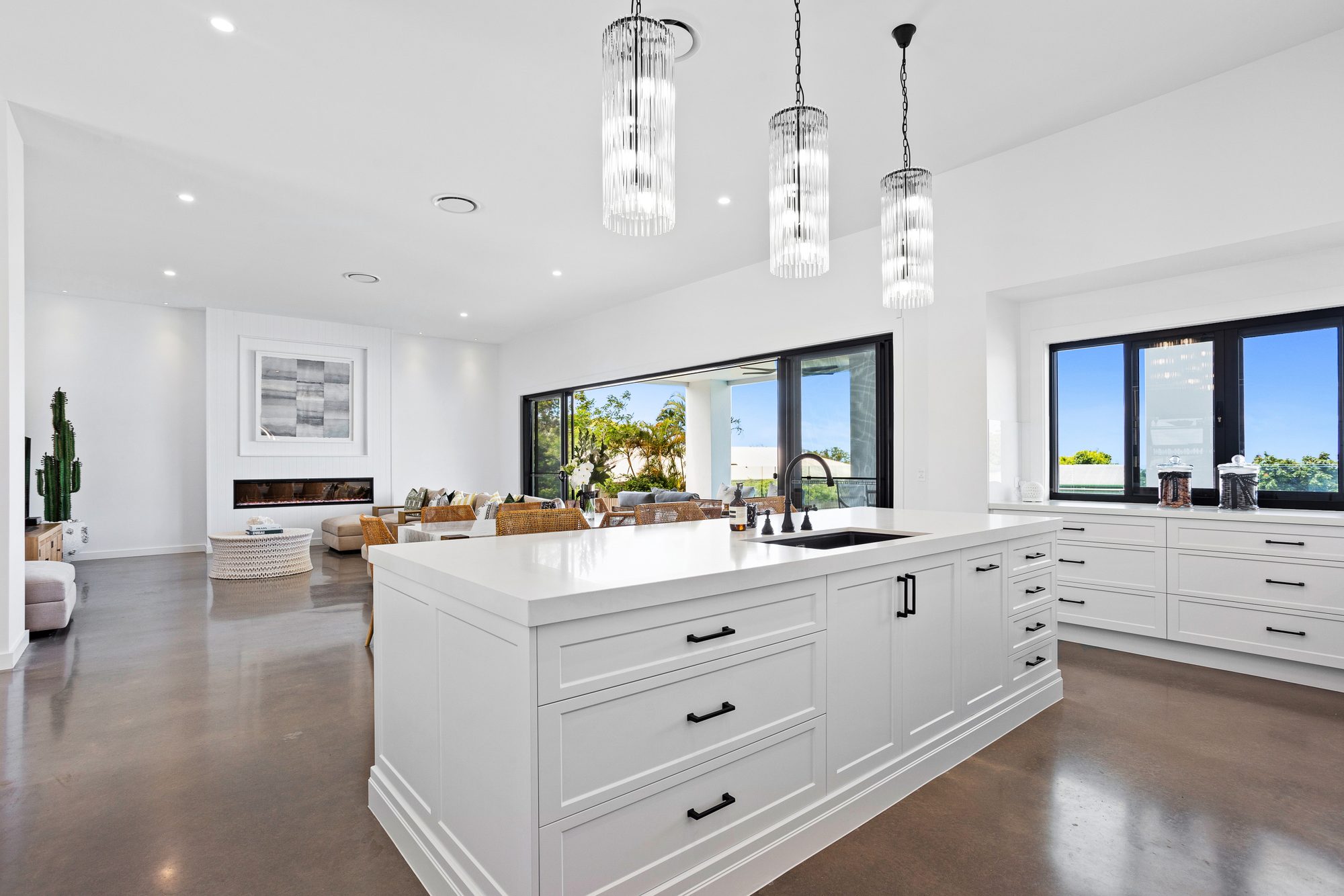 Yellowwood custom home interior, open plan kitchen and living