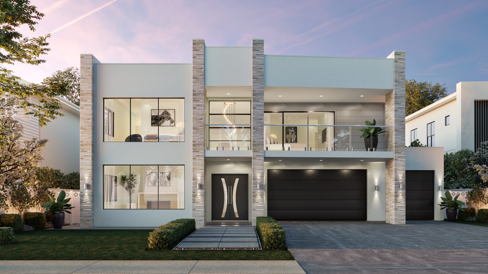 Yellowwood custom home at dusk